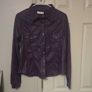 Active USA Purple Faux Leather Button-Down Shirt